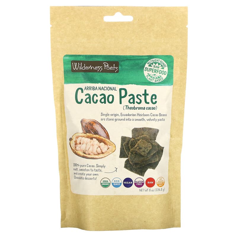 Wilderness Poets LLC Organic Cacao Paste - Made from Stone Ground Raw 100% Cacao Beans 8 oz (226 g) 891617002644