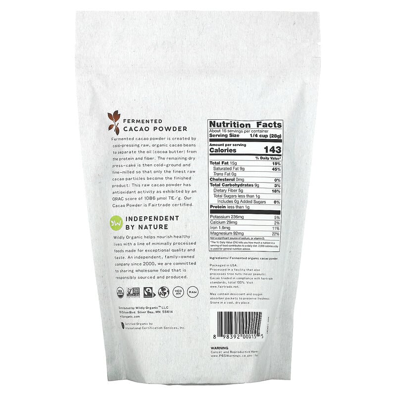 Wildly Organic, Fermented Cacao Powder, 16 oz (454 g) 898392000155