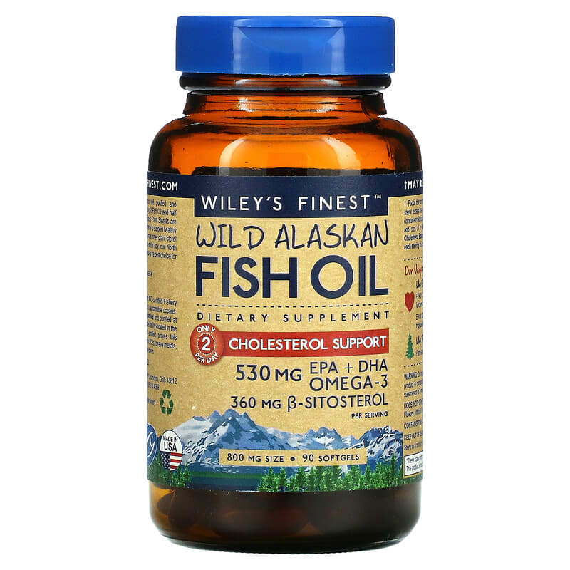 Wiley's Finest, Wild Alaskan Fish Oil, Cholesterol Support, 800 mg, 90 Softgels 857188004159