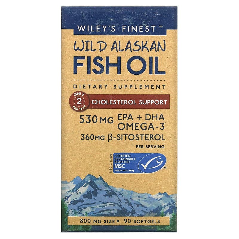 Wiley's Finest Wild Alaskan Fish Oil Cholesterol Support 800 mg 90 Softgels 857188004159