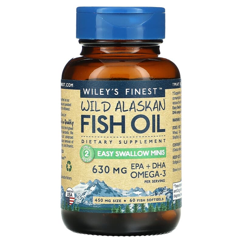 Wiley's Finest, Wild Alaskan Fish Oil, Easy Swallow Minis, 450 mg, 60 Fish Softgels 793573167972