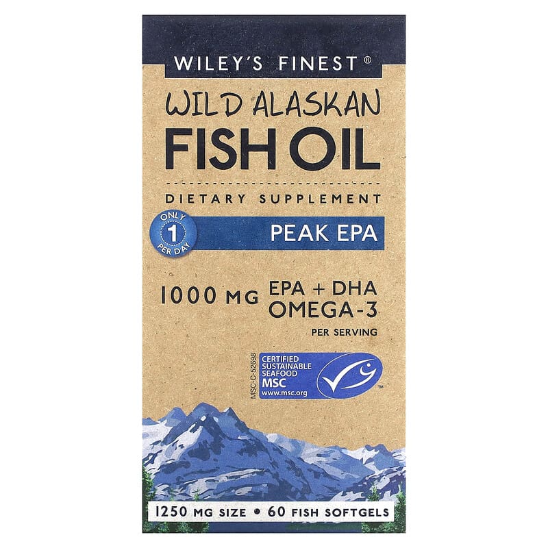 Wiley's Finest Wild Alaskan Fish Oil Peak EPA 1,000 mg 60 Fish Softgels 857188004074
