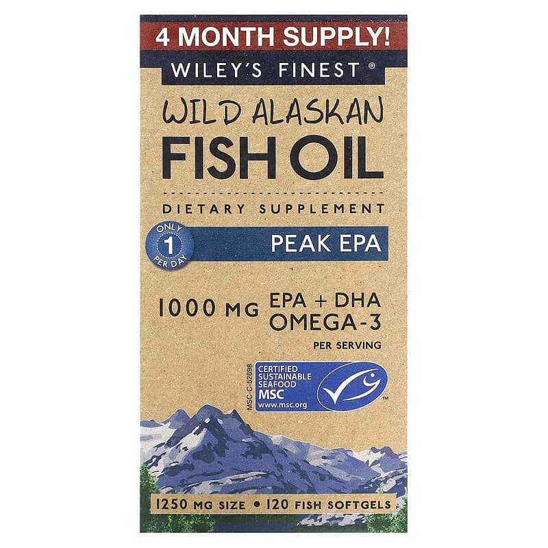 Wiley's Finest Wild Alaskan Fish Oil Peak EPA 1,250 mg 120 Fish Softgels 857188004203