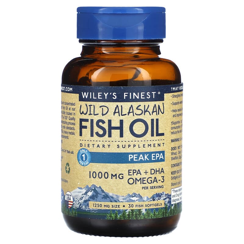Wiley's Finest, Wild Alaskan Fish Oil, Peak EPA, 1,250 mg, 30 Fish Softgels 857188004012