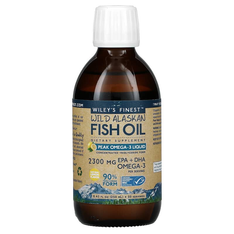Wiley's Finest, Wild Alaskan Fish Oil, Peak Omega-3 Liquid, Natural Lemon , 8.45 fl oz (250 ml) 857188004142