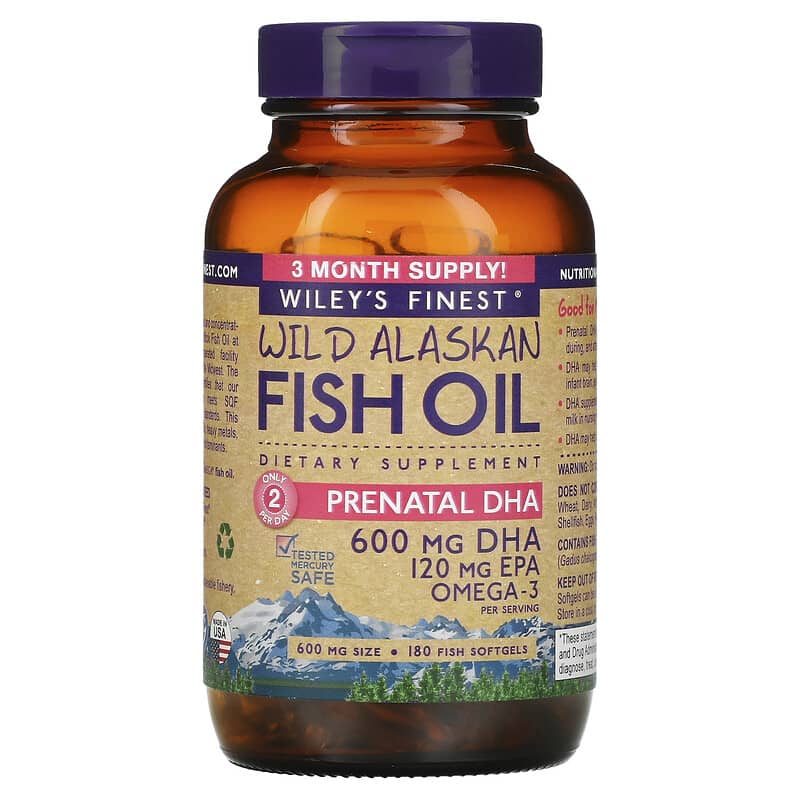 Wiley's Finest, Wild Alaskan Fish Oil, Prenatal DHA, 600 mg, 180 Fish Softgels 857188004029