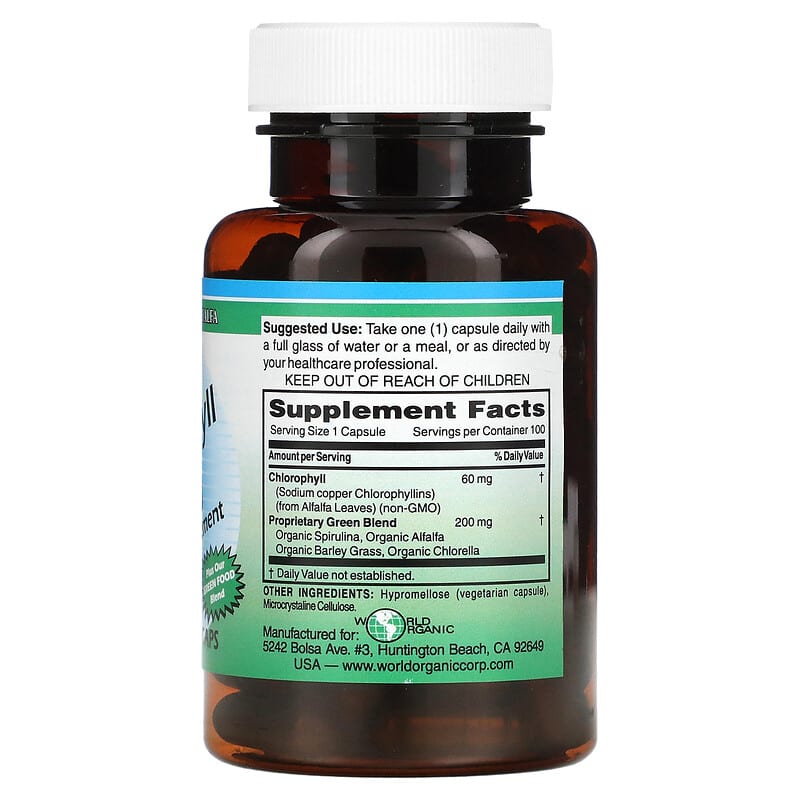 World Organic, Chlorophyll, 60 mg, 100 Vegetarian Caps 726899590476