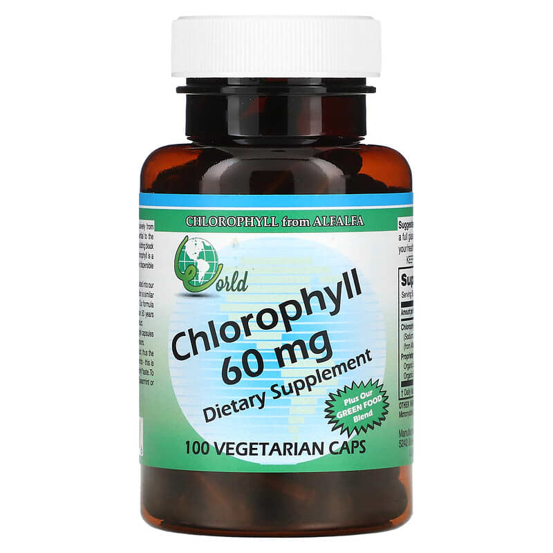 World Organic Chlorophyll 60 mg 100 Vegetarian Caps 726899590476