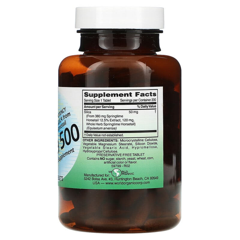 World Organic, Silica 500, 200 Tablets 726899597994