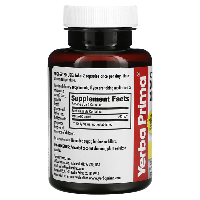 Yerba Prima, Activated Coconut Charcoal, 60 Vegetarian Capsules 46352006949