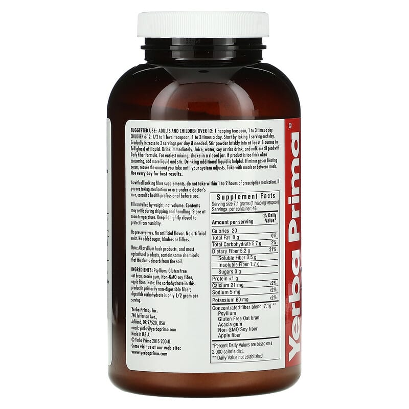 Yerba Prima, Daily Fiber Formula, 12 oz (340 g) 46352002002
