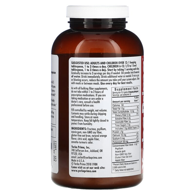 Yerba Prima, Daily Fiber Formula, Orange, 16 oz (453 g) 46352001982