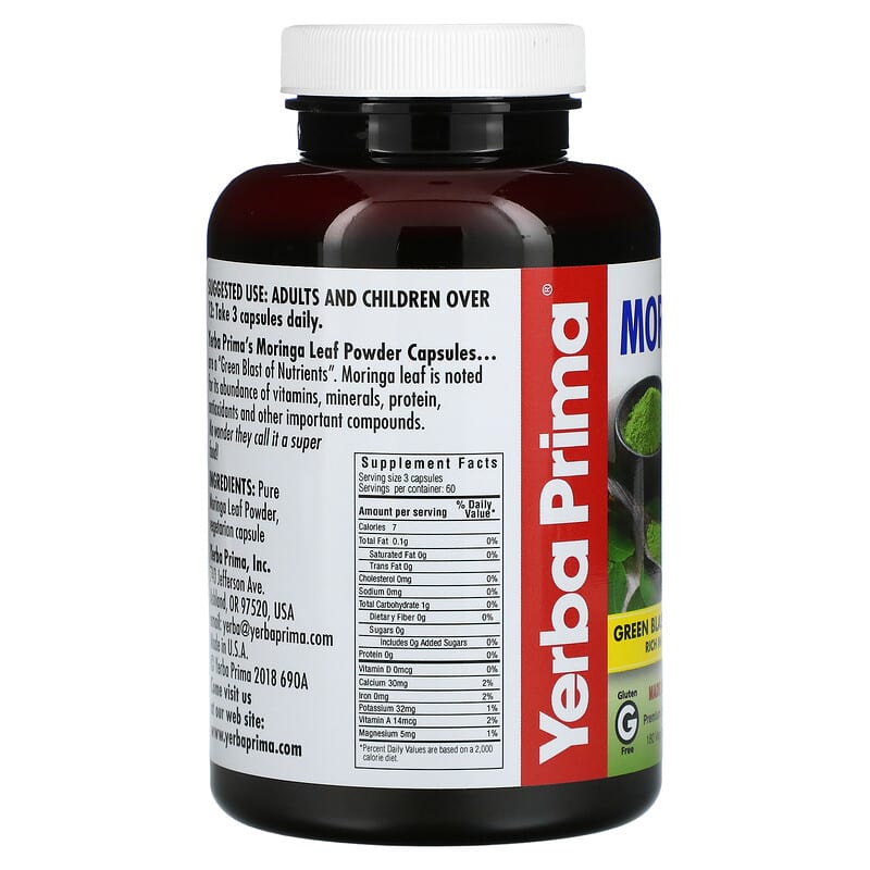 Yerba Prima, Moringa Caps, 400 mg, 180 Veg Caps 46352006901