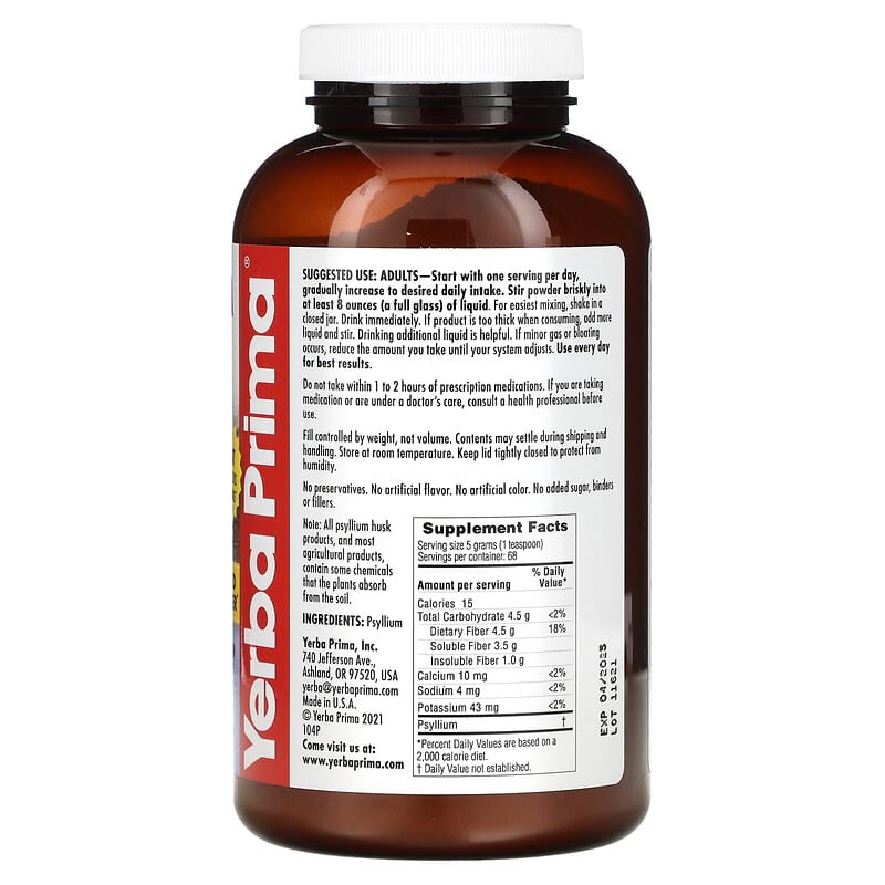 Yerba Prima, Psyllium Husks Powder, 12 oz (340 g) 46352001043