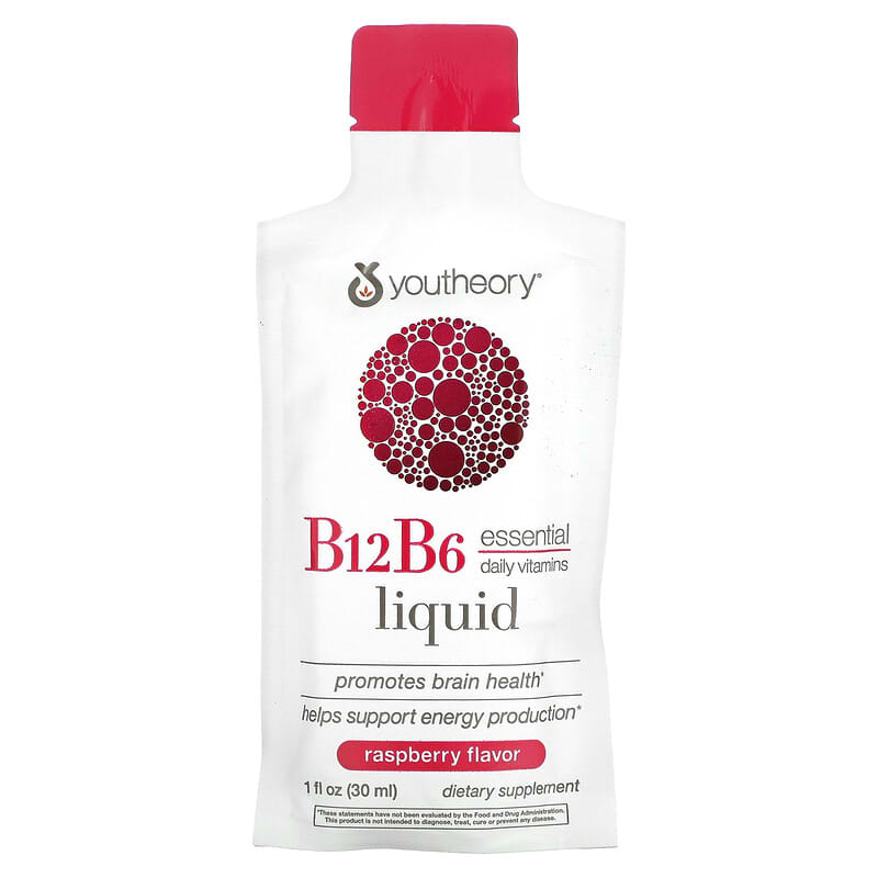 Youtheory, B12B6 On The Go, Raspberry, 12 Packets, 1 fl oz (30 ml) Each 850021920289
