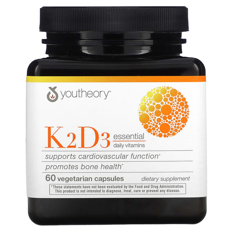 Youtheory K2D3 Essential Daily Vitamins 60 Vegetarian Capsules 850021920357