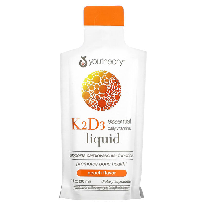 Youtheory, K2D3 On Th Go, Peach, 12 Packets, 1 fl oz (30 ml) Each 850021920302