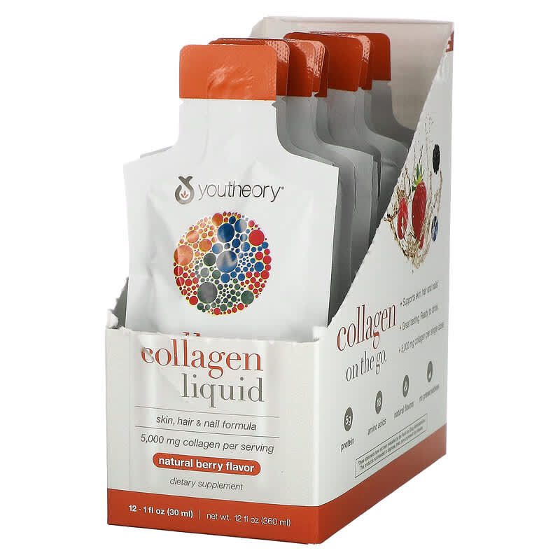 Youtheory Liquid Collagen Natural Berry 12 Liquid Tubes 1 fl oz (30 ml) Each 850502007539