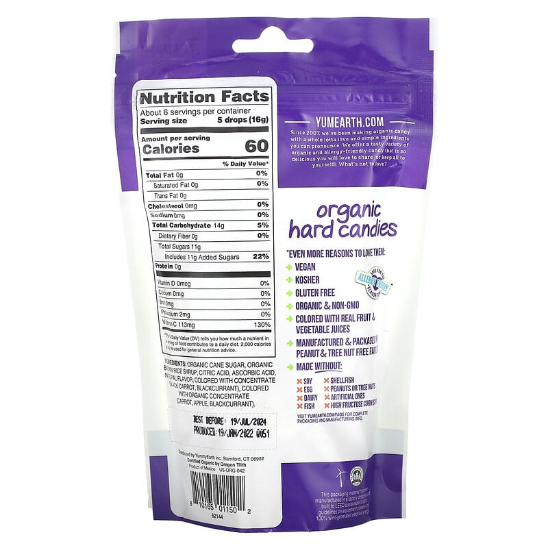 YumEarth, Organic Vitamin C Drops, Antioxidant Fruit, 3.3 oz (93.6 g) 810165011502