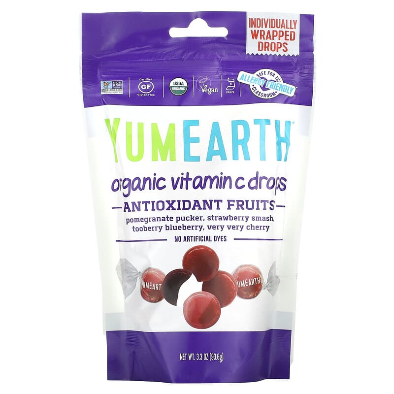 YumEarth Organic Vitamin C Drops Antioxidant Fruit 3.3 oz (93.6 g) 810165011502