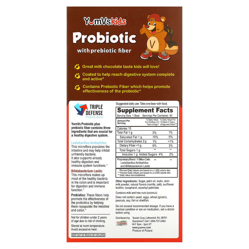 Yum-Vs, Probiotic with Prebiotic Fiber, Milk Chocolate , 40 Bears 899105001643