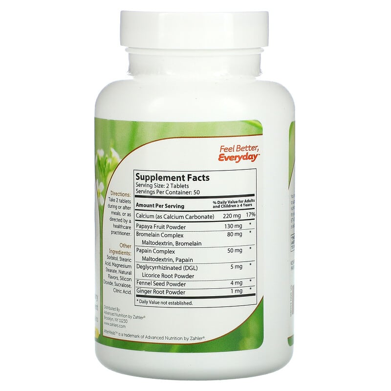 Zahler, AfterMeals, Fruit-Based Enzymes, 100 Chewable Tablets 848998080532