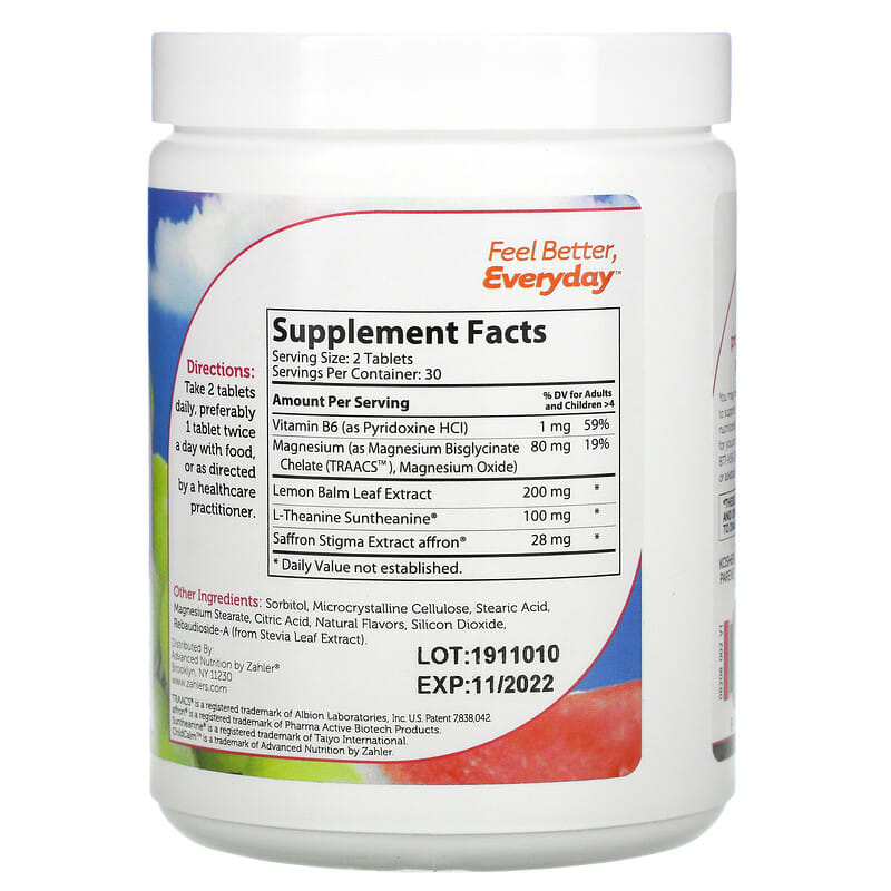 Zahler, ChildCalm, Children's Relaxation Support Formula, Fruit Punch, 60 Chewable Tablets 848998082086