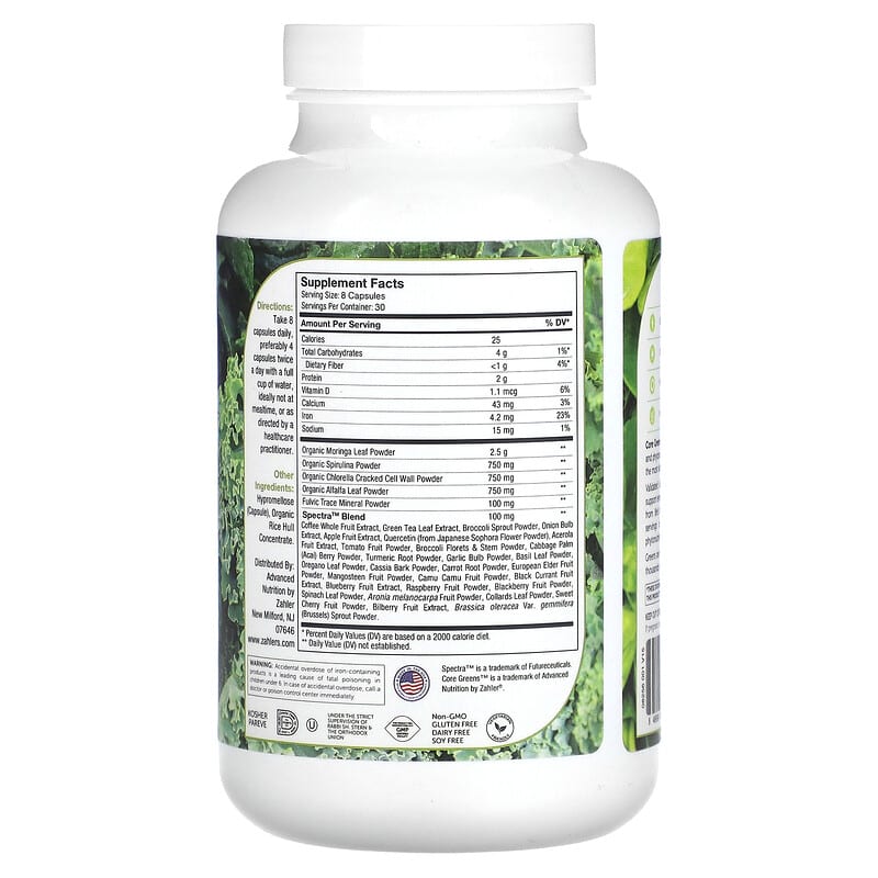 Zahler, Core Greens, Advanced Plant-Based Superfood, 240 Capsules 848998082567