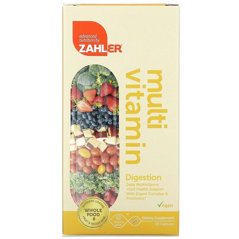 Zahler Digestion Daily Multivitamin + Gut Health Support With Digest Complex & Probiotics 60 Capsules 848998082413