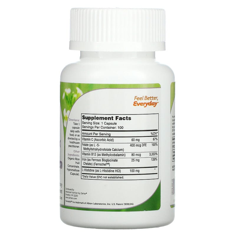 Zahler, Iron Complex, Advanced Iron Complex, Gentle & Non-Constipating Iron Formula, 100 Capsules 848998080785
