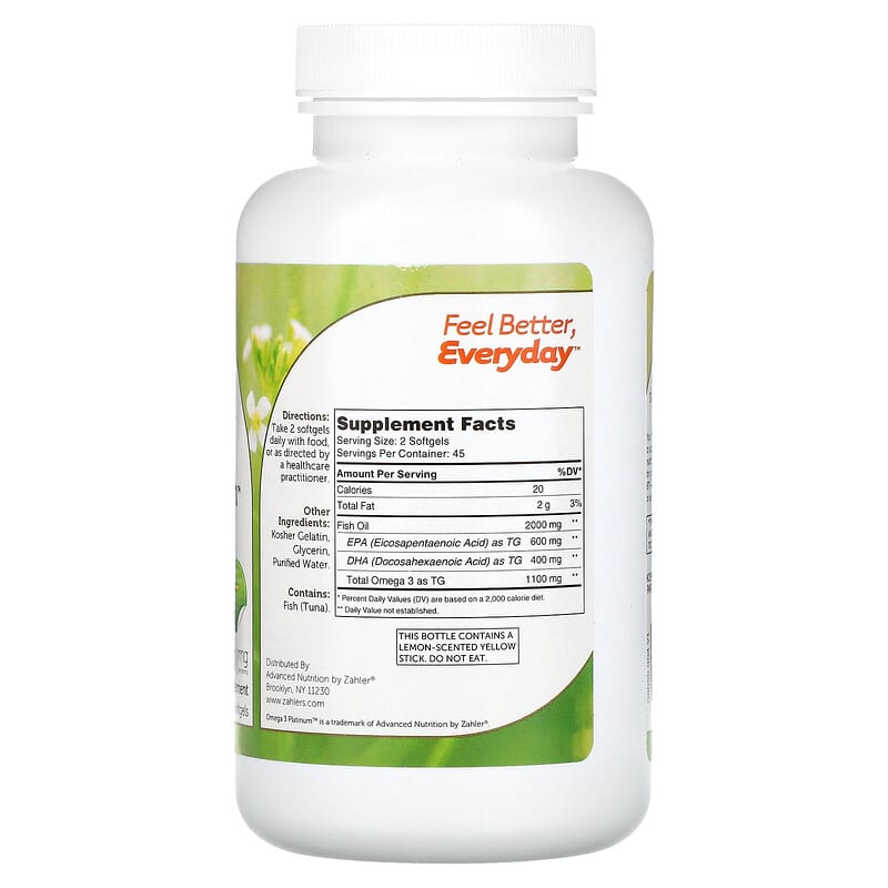 Zahler, Omega 3 Platinum, Advanced Omega 3 Fish Oil, 1,000 mg, 90 Softgels 848998080594