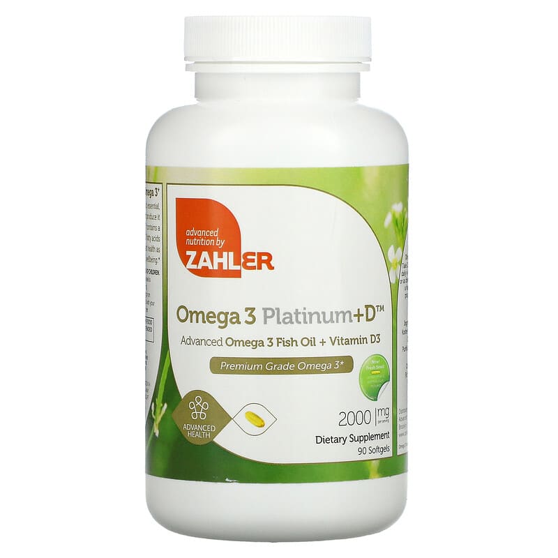Zahler Omega 3 Platinum+D Advanced Omega 3 Fish Oil + Vitamin D3 1,000 mg 90 Softgels 848998080563