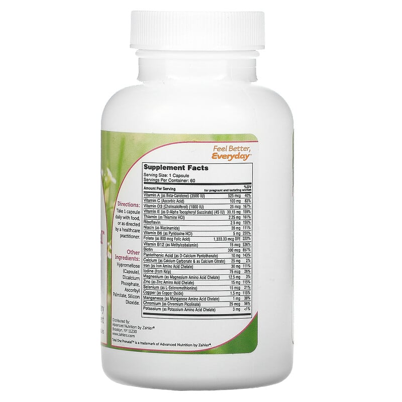 Zahler, Total One Prenatal, Essential Once-Daily Prenatal, 60 Capsules 848998081461