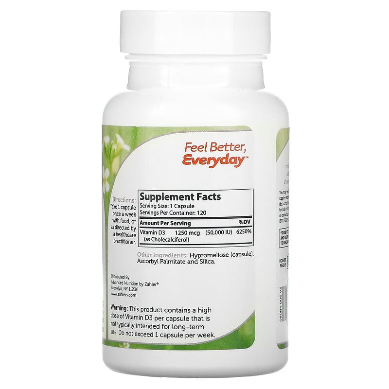 Zahler, Vitamin D3, 1,250 mcg (50,000 IU), 120 Capsules 848998080846