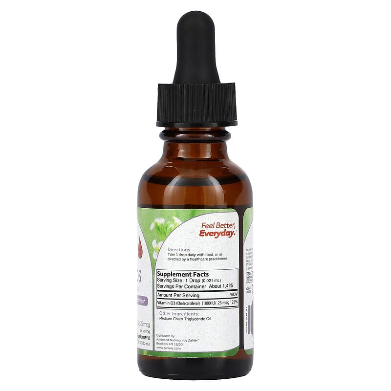 Zahler, Vitamin D3, Advanced D3 Formula, 25 mcg (1,000 IU), 1 fl oz (30 ml) 848998081485