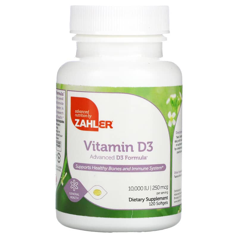 Zahler Vitamin D3 Advanced D3 Formula 250 mcg (10,000 IU) 120 Softgels 848998000448