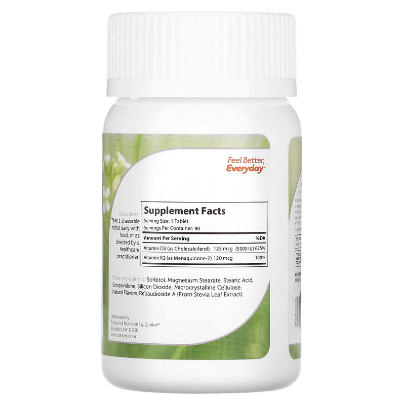 Zahler, Vitamin D3 & K2, Peach Apricot, 90 Chewable Tablets 848998082291