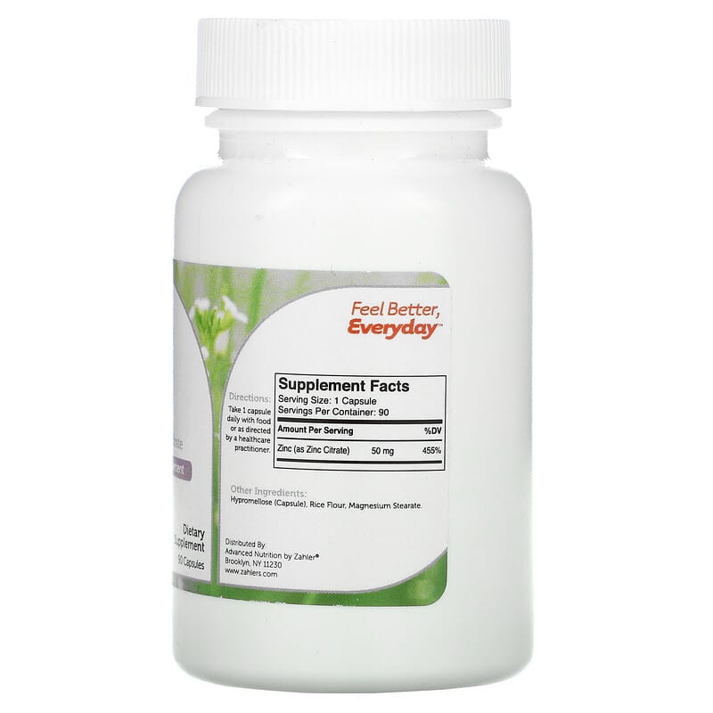Zahler, Zinc, Bioactive Zinc Citrate, 90 Capsules 848998082208