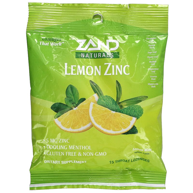 Zand Naturals Lemon Zinc Lemon Mint 15 Throat Lozenges 41954000135