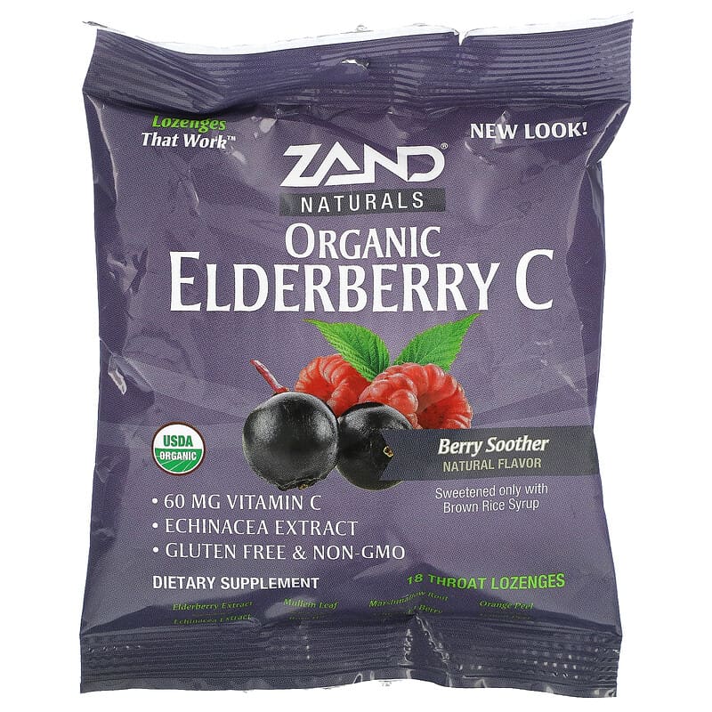 Zand Naturals Organic Elderberry C Berry Soother 18 Throat Lozenges 41954472536