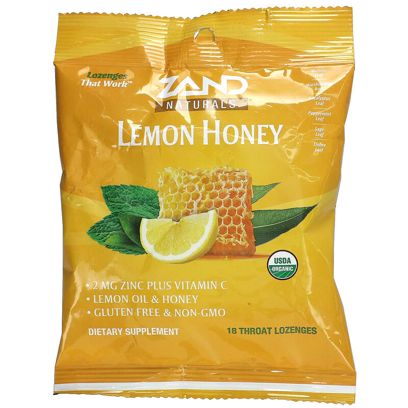 Zand Naturals Organic Lemon Honey 18 Throat Lozenges 41954000074