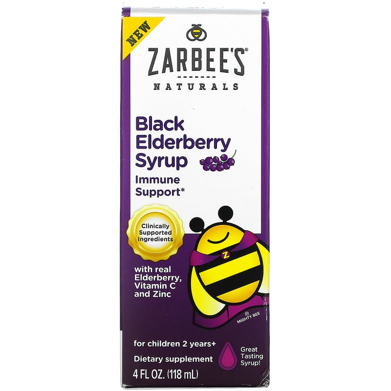 Zarbees Black Elderberry Syrup with Real Elderberry Vitamin C and Zinc For Children 2 Years + 4 fl oz (118 ml) 857647007820