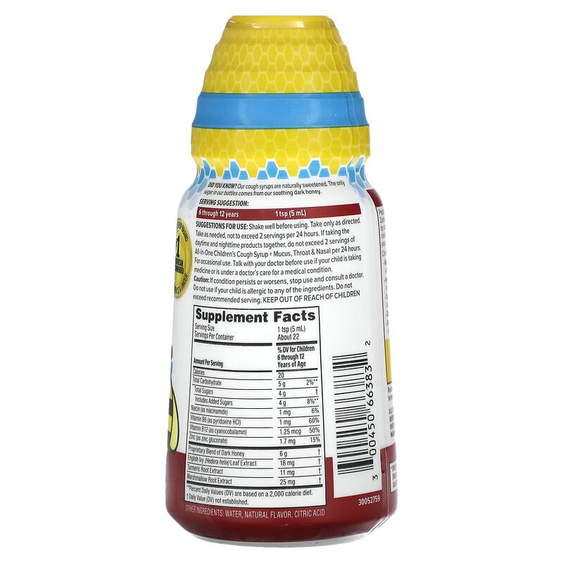 Zarbees, Children's Daytime, Cough Syrup + Mucus, Throat & Nasal, 6-12 Years, Natural Grape, 4 fl oz (118 ml) 300450663832