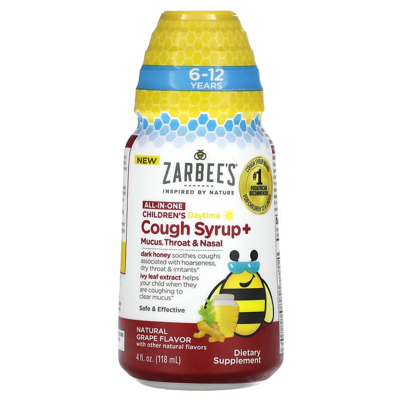 Zarbees Children's Daytime Cough Syrup + Mucus Throat & Nasal 6-12 Years Natural Grape 4 fl oz (118 ml) 300450663832