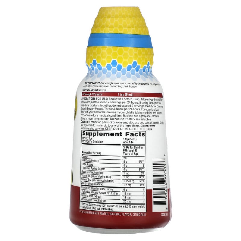 Zarbees, Children's Daytime, Cough Syrup + Mucus, Throat & Nasal, 6-12 Years, Natural Grape, 8 fl oz (236 ml) 300450663818