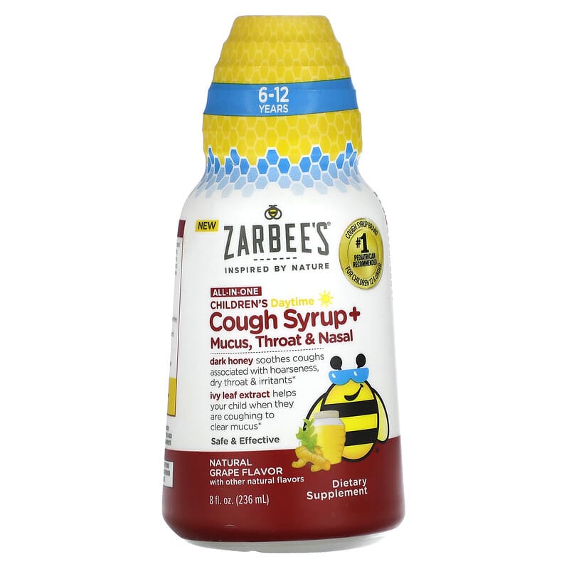 Zarbees Children's Daytime Cough Syrup + Mucus Throat & Nasal 6-12 Years Natural Grape 8 fl oz (236 ml) 300450663818