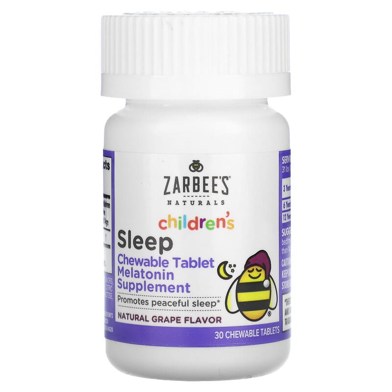 Zarbees, Children's Sleep with Melatonin, For Children 3 Years+, Natural Grape, 30 Chewable Tablets 898115002503
