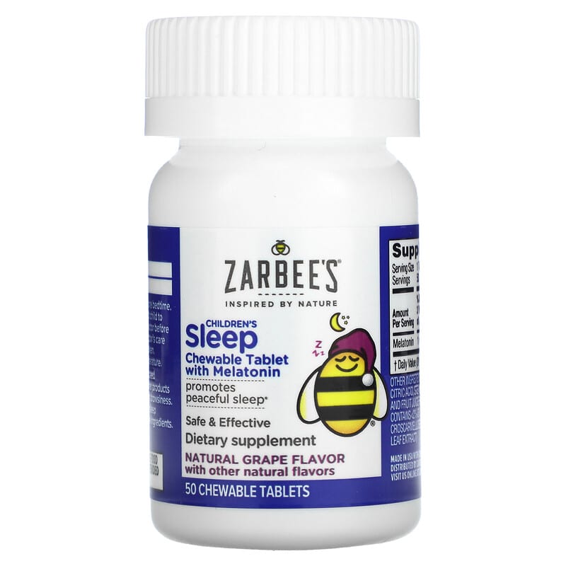 Zarbees, Children's Sleep with Melatonin, For Children 3 Years +, Natural Grape, 50 Chewable Tablets 858438005582