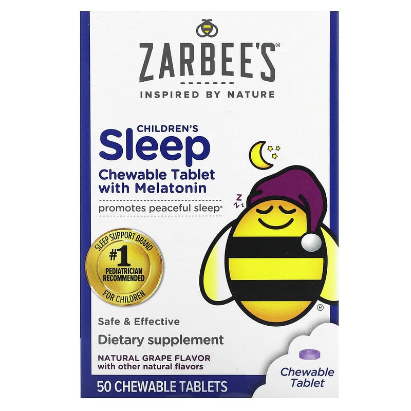 Zarbees Children's Sleep with Melatonin For Children 3 Years + Natural Grape 50 Chewable Tablets 858438005582