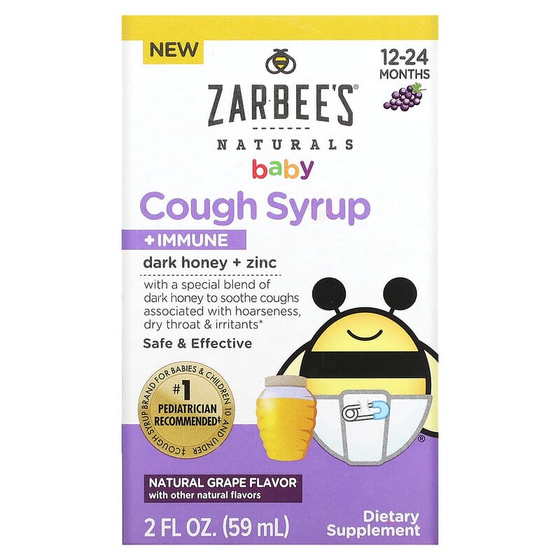 Zarbees Naturals Baby Cough Syrup + Immune 12-24 Months Natural Grape 2 fl oz (59 ml) 897233709011
